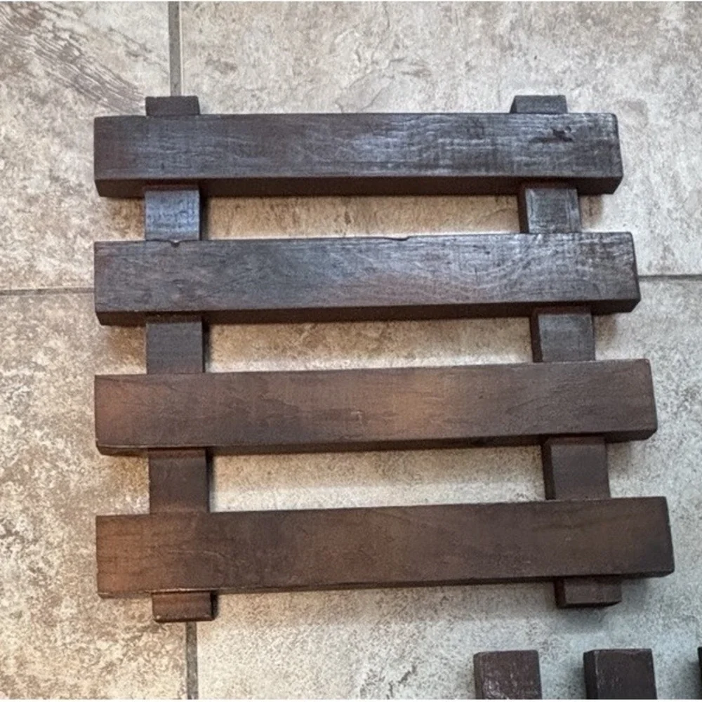 Vintage Handmade Wood Trivets Set of 3 Slatted Hot Pads Rustic Tongue Groove